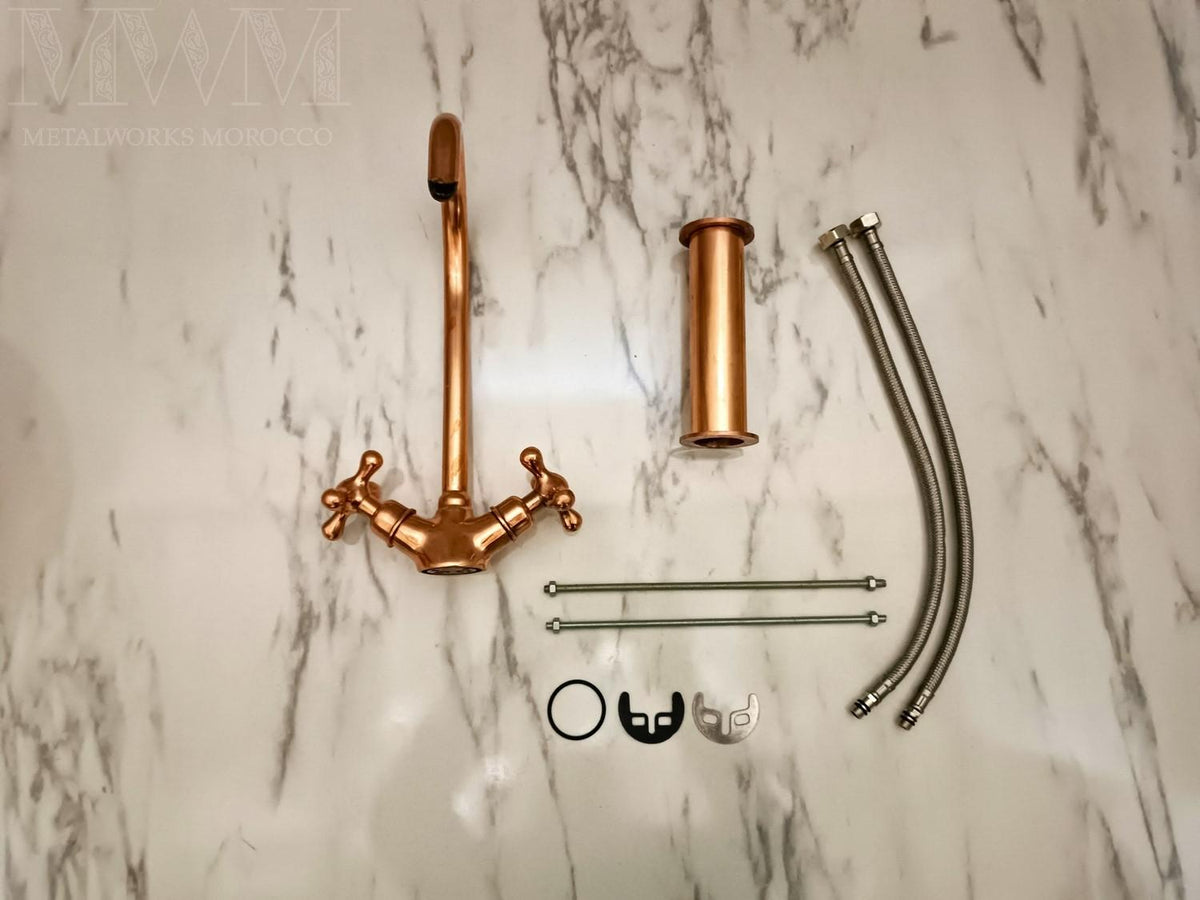 Copper Vessel Sink And Faucet Combo – side angle view