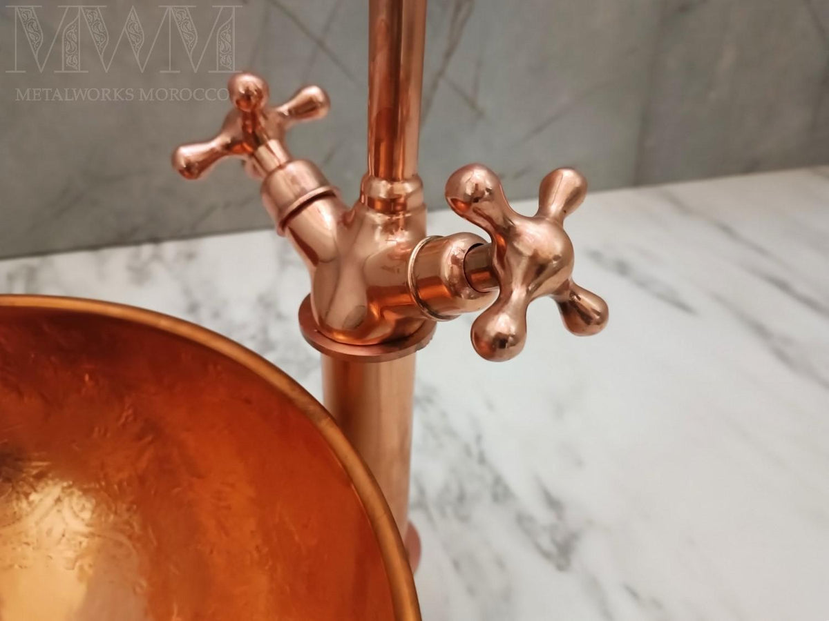 Copper Vessel Sink And Faucet Combo – top view