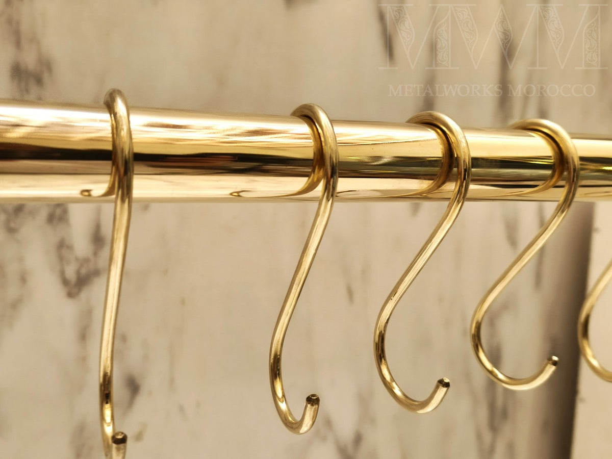 Set Of Large Brass S Hooks for Hanging – top view
