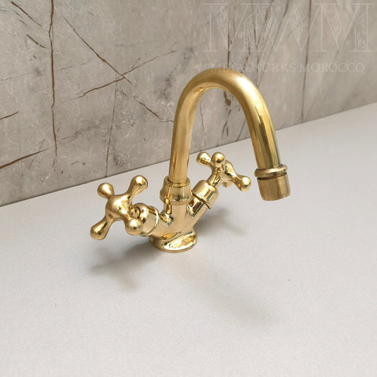 Polished Brass Bathroom Faucet Single Hole – Unlacquered Solid Brass