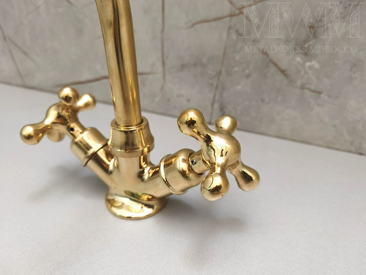 Polished Brass Bathroom Faucet Single Hole – Unlacquered Solid Brass – side angle view