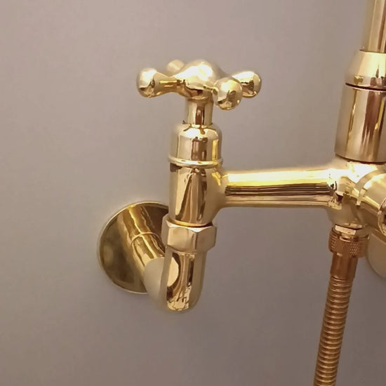 8 inch Brass Wall Mount Kitchen Faucet With Sprayer