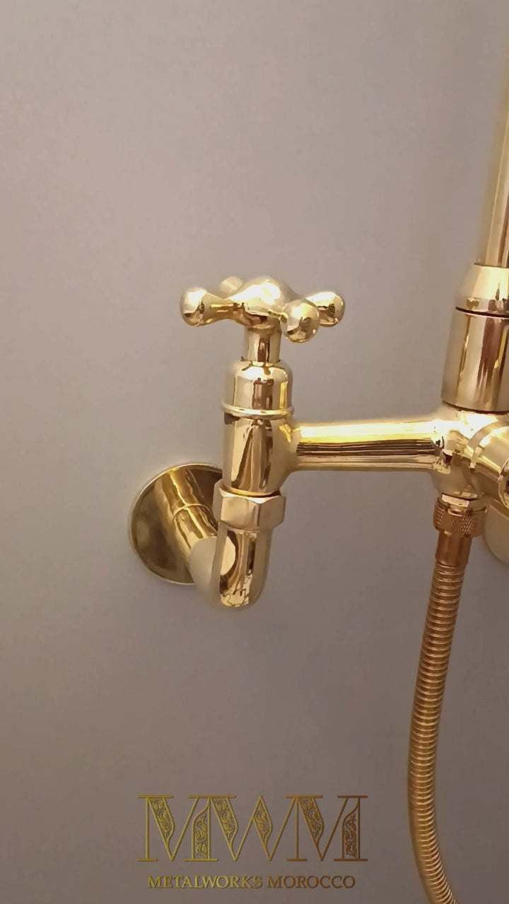 8 inch Brass Wall Mount Kitchen Faucet With Sprayer