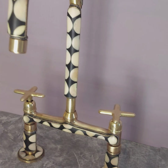 Brass Bridge Kitchen Faucet Studded With Resin