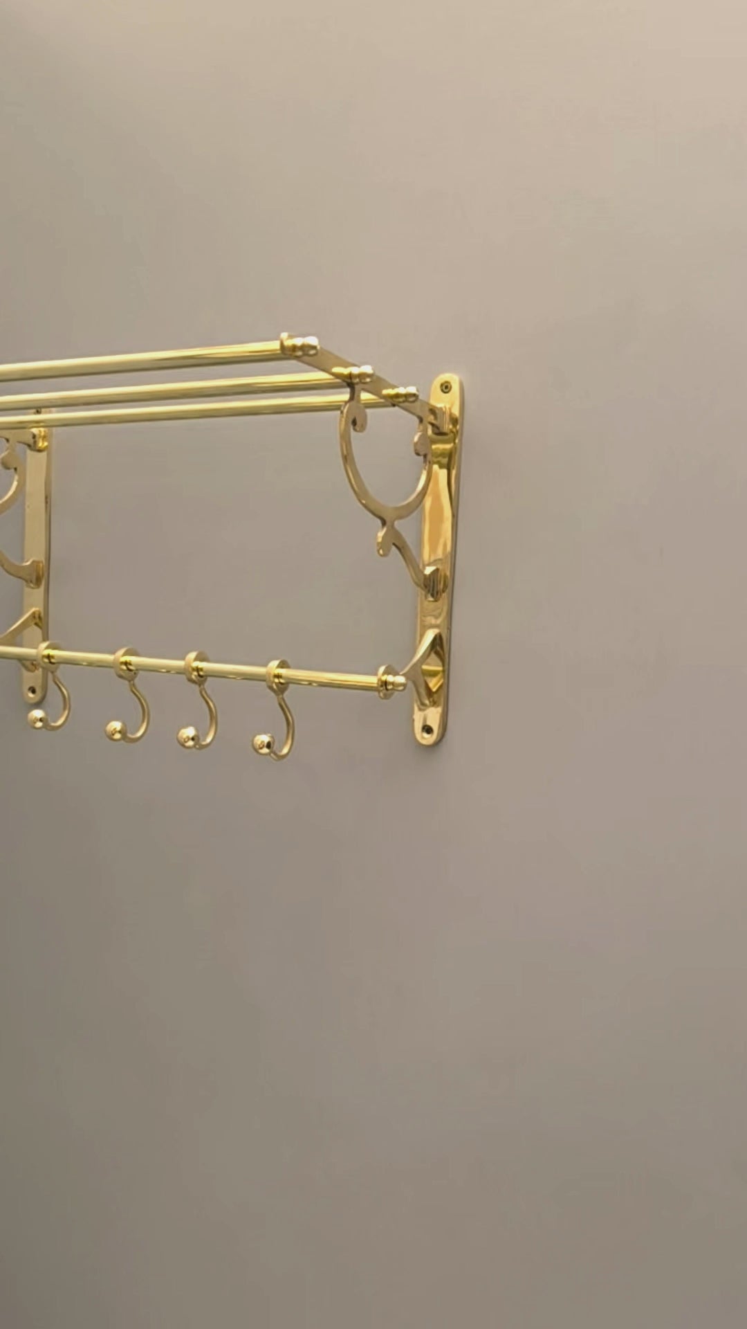 Wall-Mounted Unlacquered Brass Towel Rack And Hooks