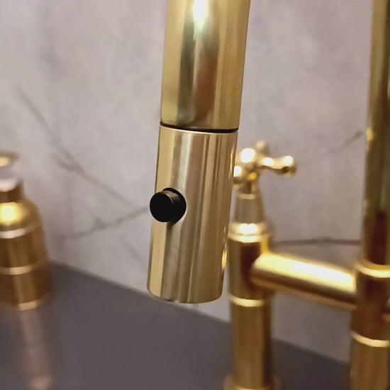 Unlacquered Brass Bridge Faucet With Pull Down Sprayer