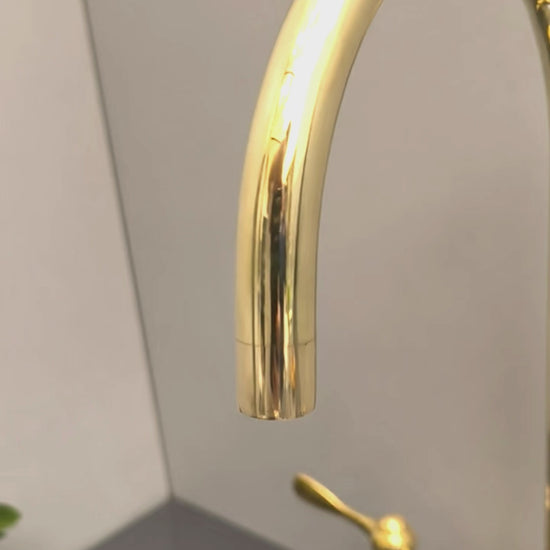Unlacquered Brass Gooseneck Bridge Faucet with Lever Handles