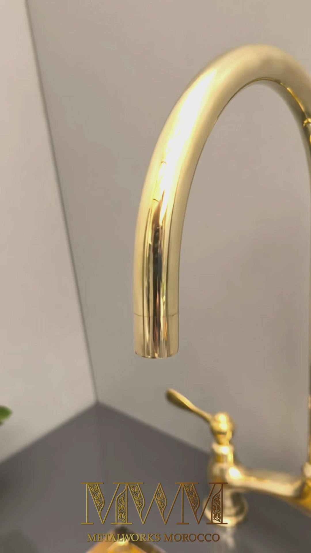 Unlacquered Brass Gooseneck Bridge Faucet with Lever Handles