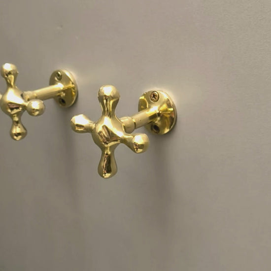Unlacquered Brass Towel Hooks Cross-Shaped