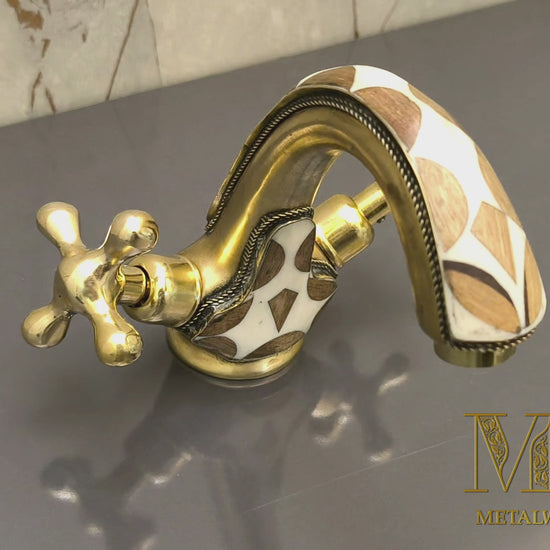 Handmade Brass Bath Mixer Taps with Resin & Wood Inlay