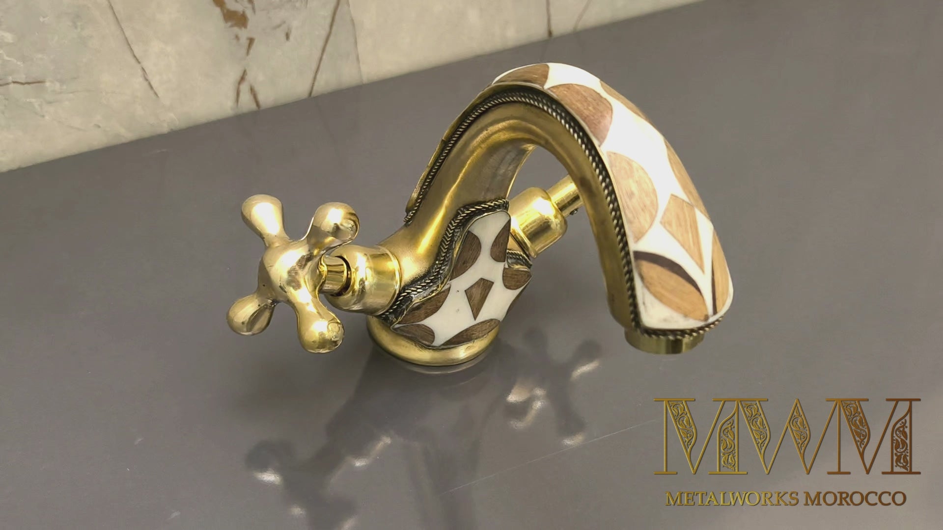 Handmade Brass Bath Mixer Taps with Resin & Wood Inlay