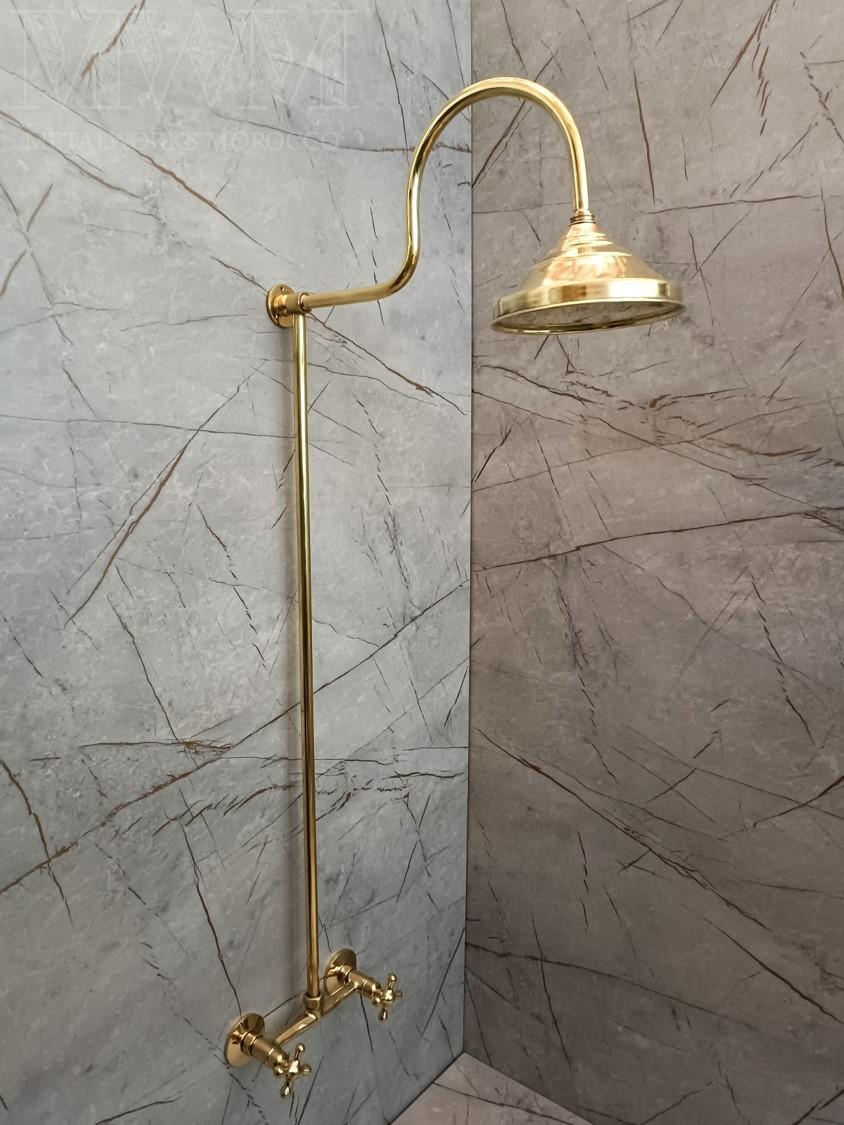 Unlacquered Brass Exposed Shower System indoor and outdoor