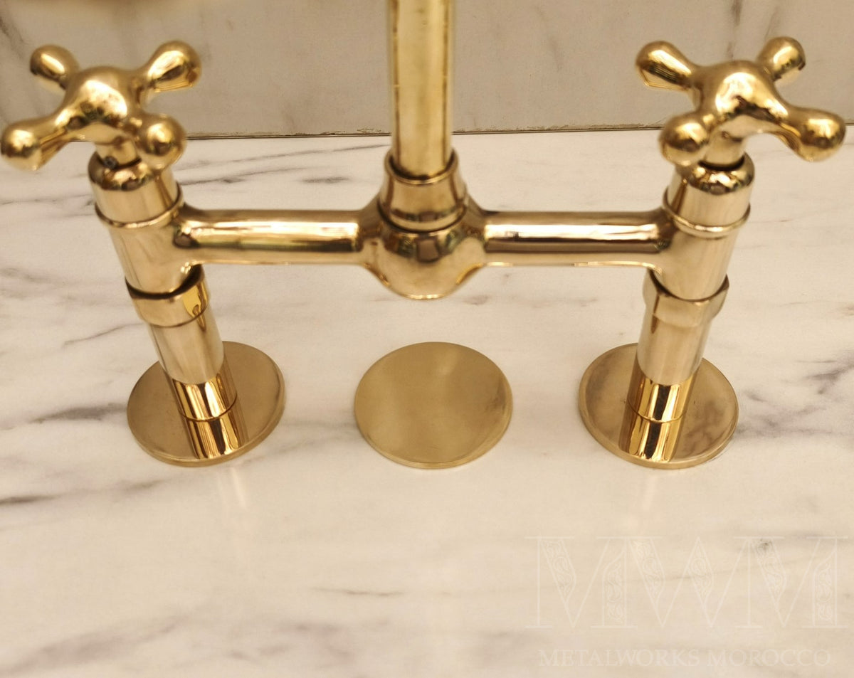 Unlacquered Brass Faucet Hole Cover installed in home setting