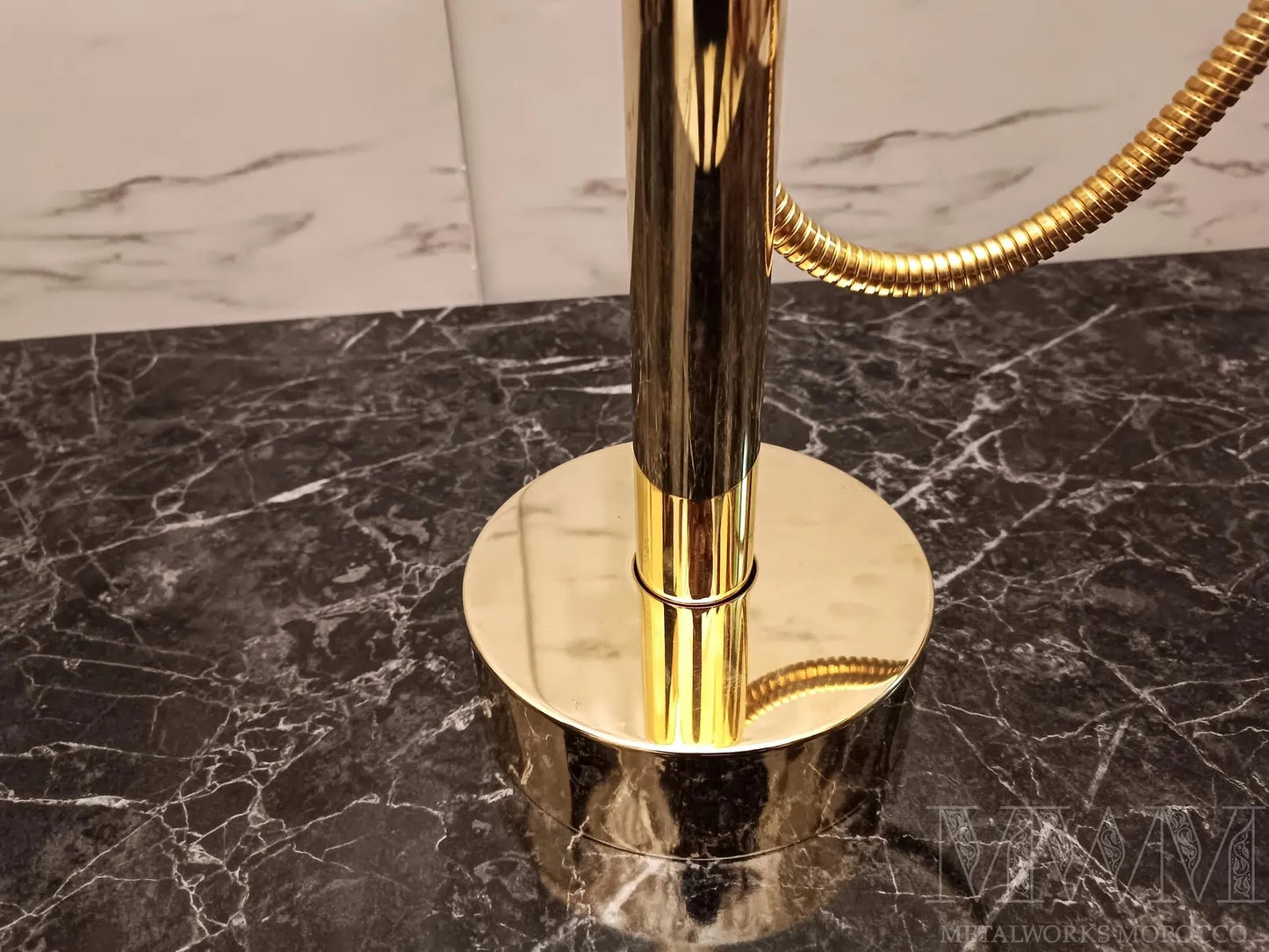 Unlacquered Brass Freestanding Tub Faucet With Handheld Sprayer