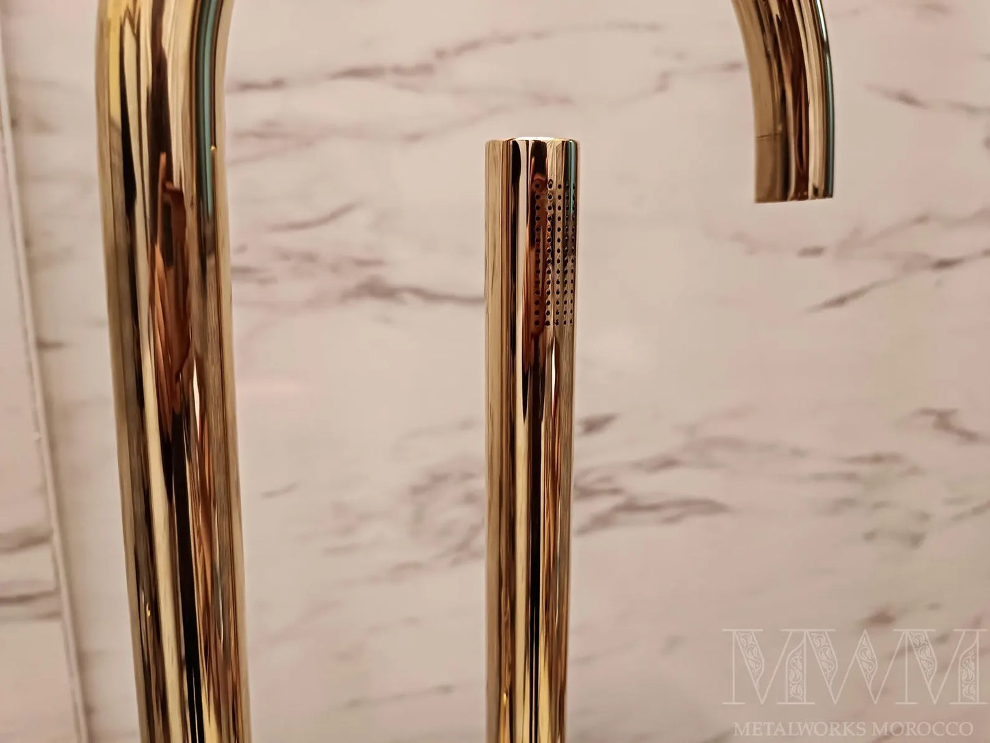 Unlacquered Brass Freestanding Tub Faucet With Handheld Sprayer