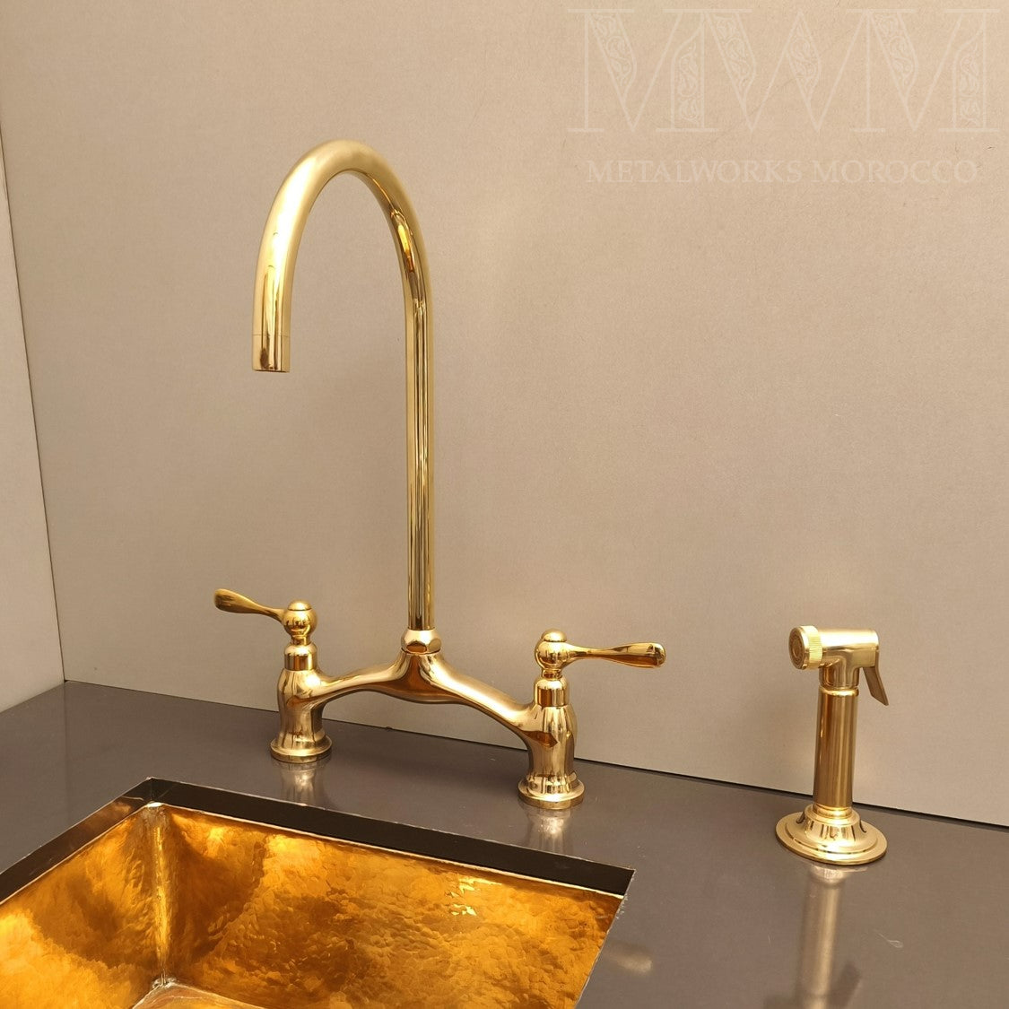 Unlacquered Brass Gooseneck Bridge Faucet with Lever Handles