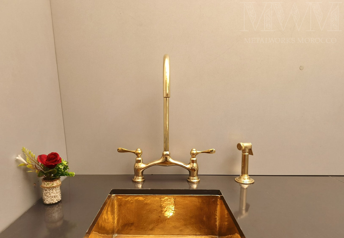 Unlacquered Brass Gooseneck Bridge Faucet with Lever Handles