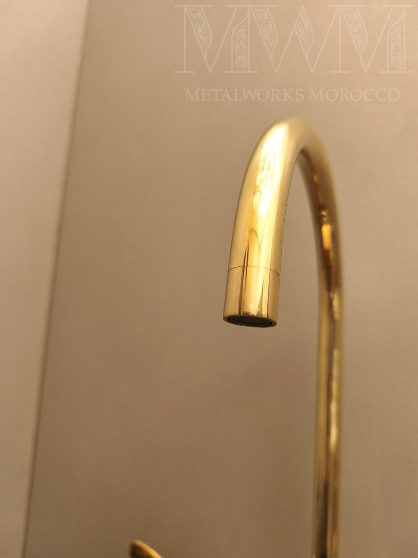Unlacquered Brass Gooseneck Bridge Faucet with Lever Handles