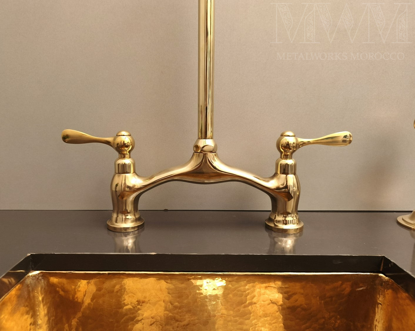 Unlacquered Brass Gooseneck Bridge Faucet with Lever Handles