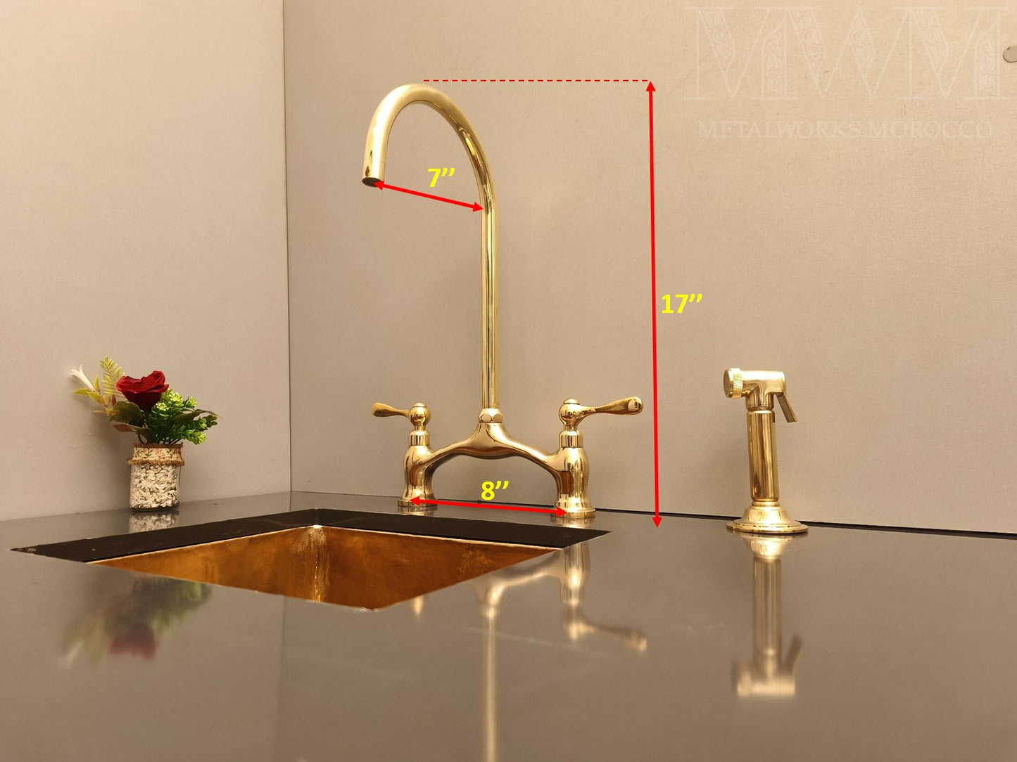 Unlacquered Brass Gooseneck Bridge Faucet with Lever Handles