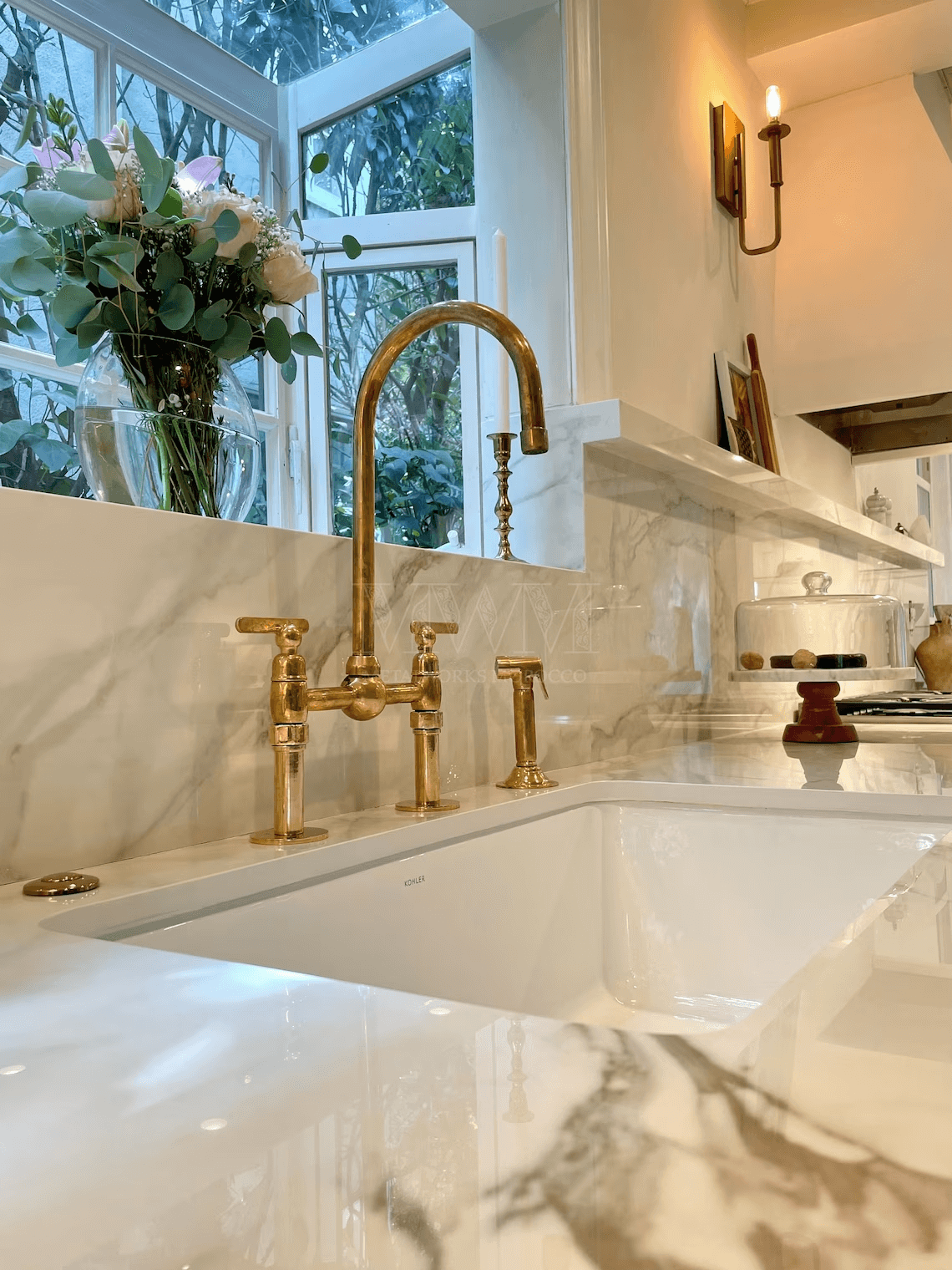 Unlacquered Brass Kitchen Faucet with Sprayer – Bridge Style