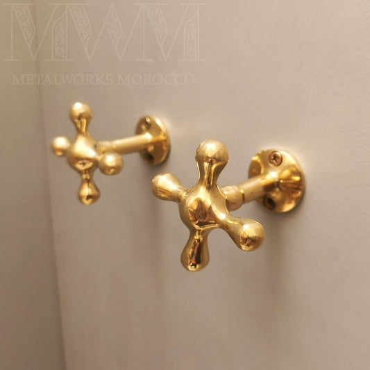 Unlacquered Brass Towel Hooks Cross-Shaped