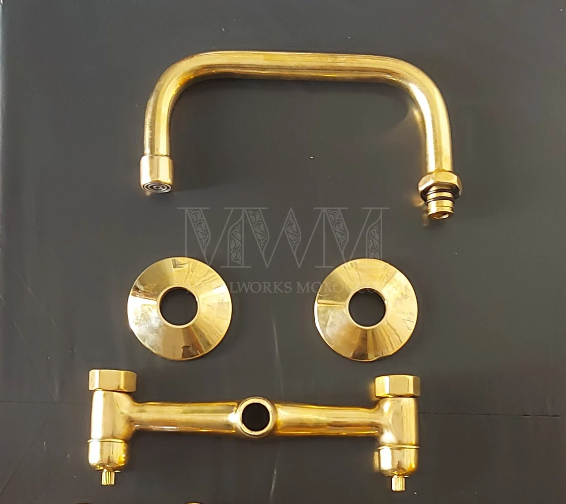 Vintage Brass Wall Mount Kitchen Faucet