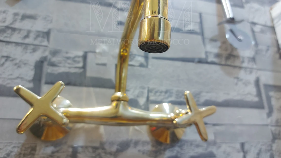 Vintage Brass Wall Mount Kitchen Faucet