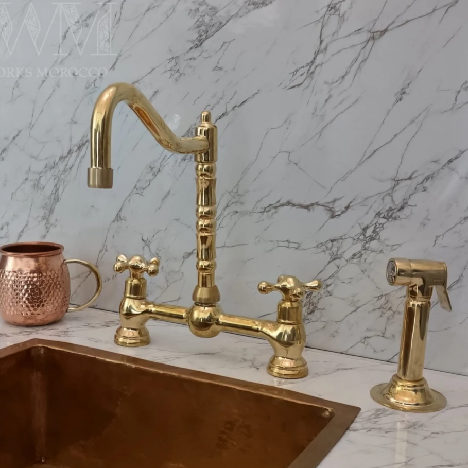 Unlacquered Brass Unique Bridge Faucet With Georgian Spout - Handmade