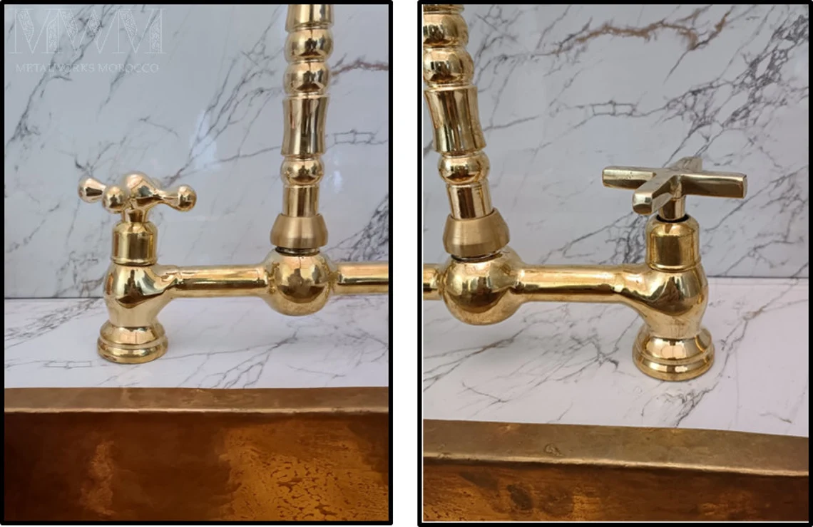 Unlacquered Brass Unique Bridge Faucet With Georgian Spout - Handmade Faucet