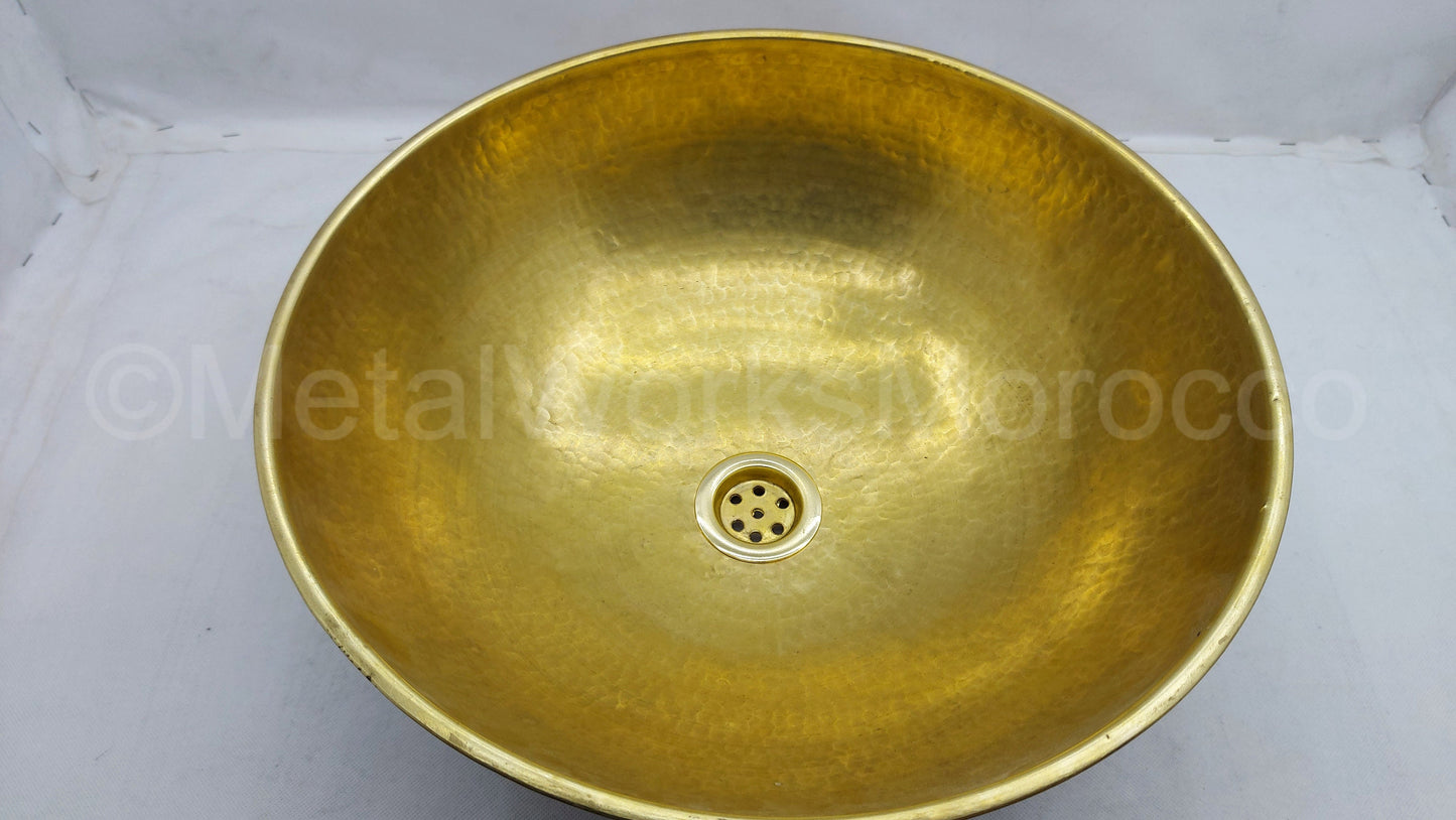 Brass Bathroom Bowl Sink - Handmade Basin Studded With Wood And White Resin
