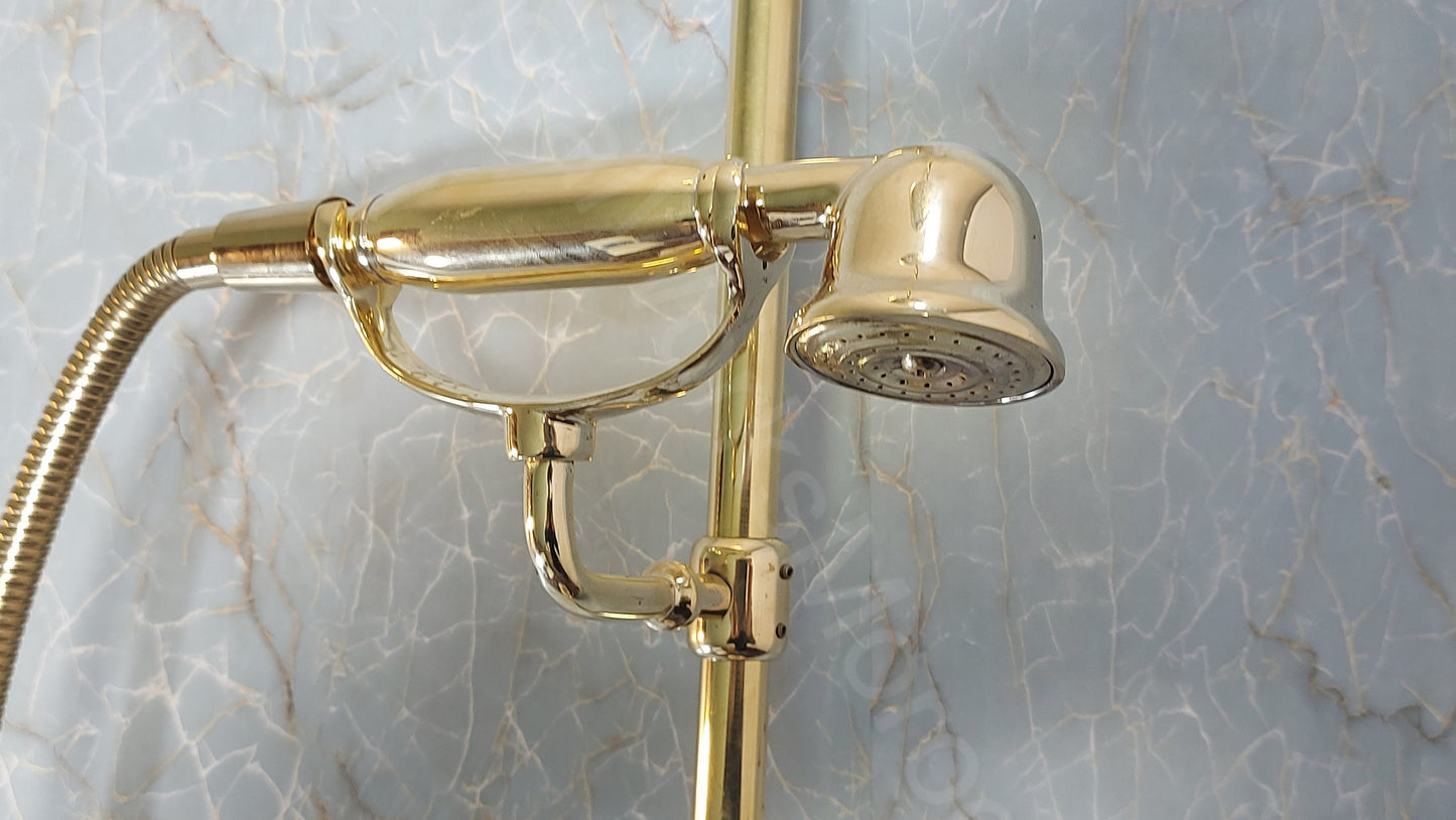 Retro Solid Brass Exposed Pipe Shower System Set With New Handheld Holder
