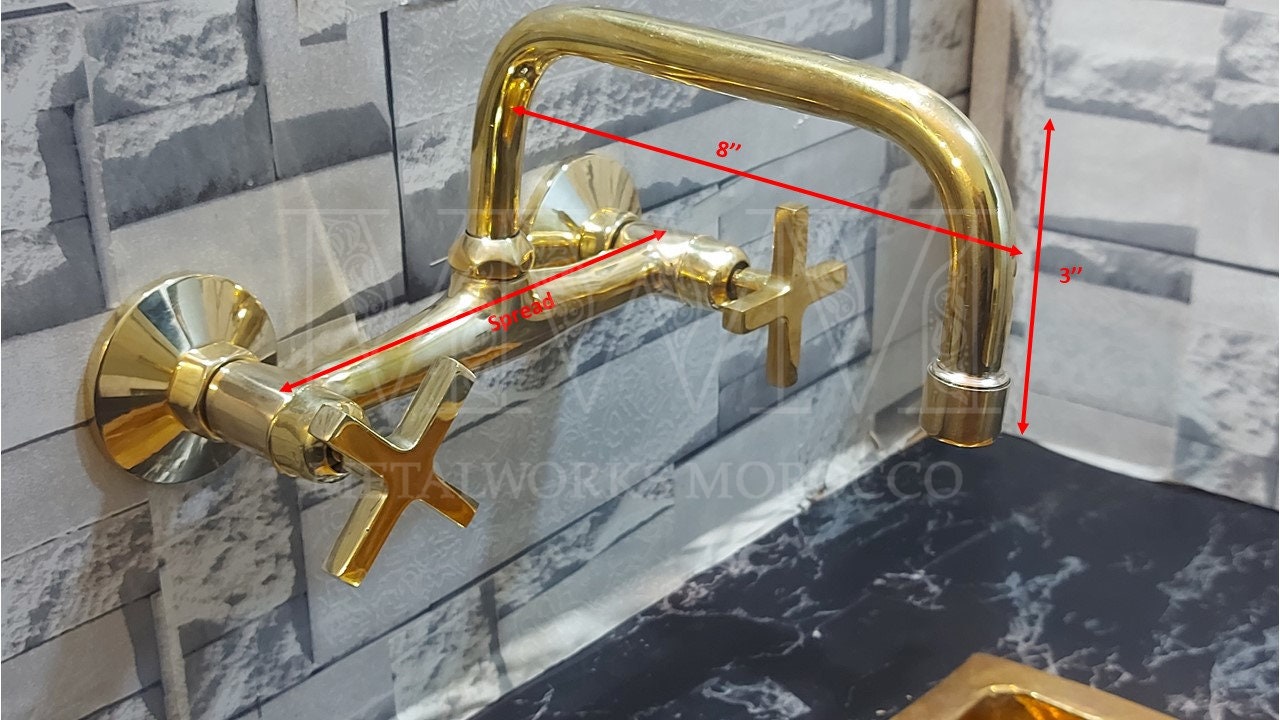 Vintage Brass Wall Mount Kitchen Faucet